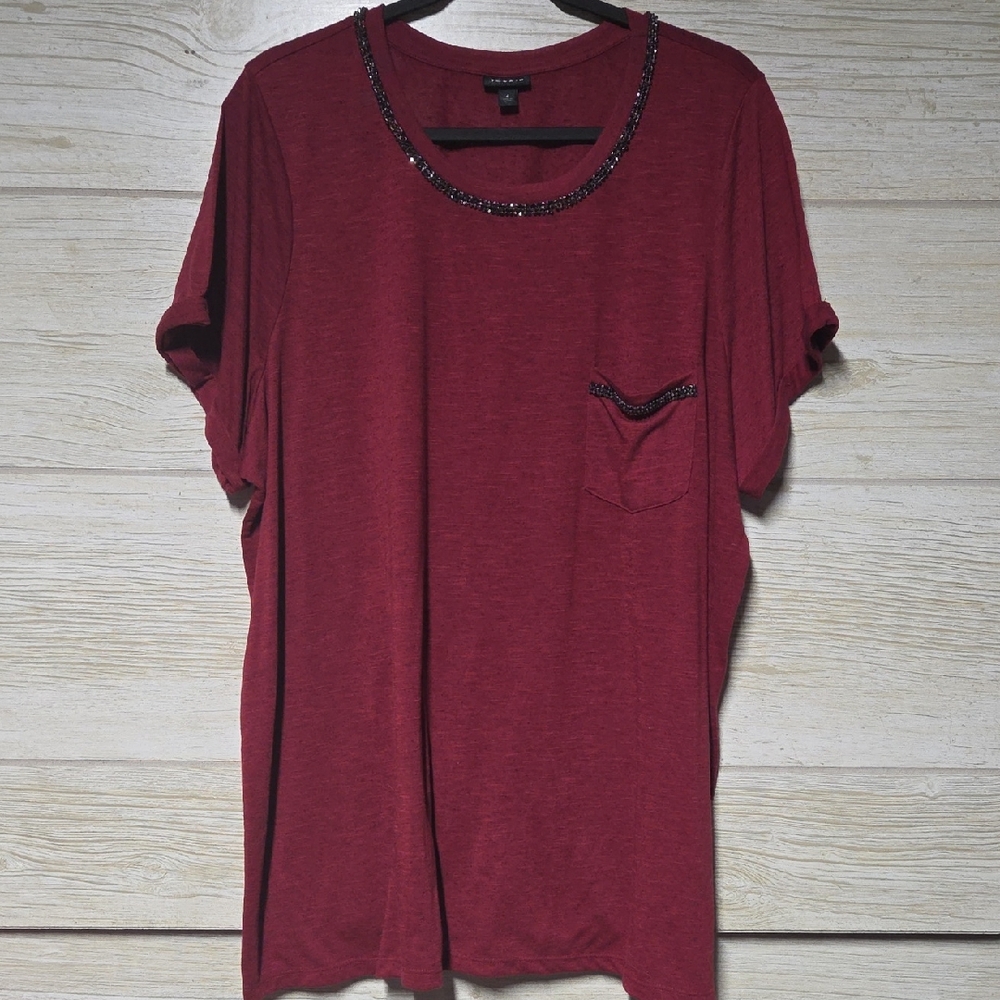 Torrid Red Short Sleeve Top with Beaded Neckline